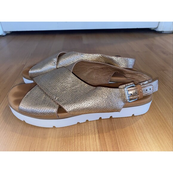 Gentle‎ Souls Prisca Cross Band Size 9.5 Leather Platform Sandals Rose Gold - Picture 5 of 12